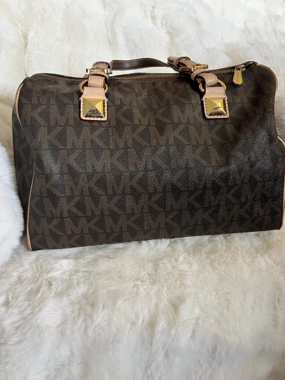 Michael Kors Brown Monogram Grayson Satchel with Gold Hardware vintage - Picture 7 of 16